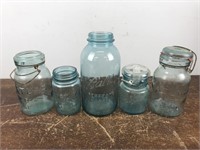 5 Blue Mason Jars