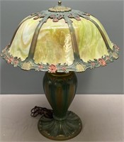 Antique Slag Glass & Painted Metal Table Lamp