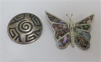 MEXICAN STERLING BROOCHES -ABALONE SHELL BUTTERFLY