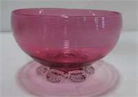 ANTIQUE CRANBERRY GLASS 6" BOWL WITH CLEAR BASE
