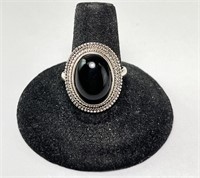 Large Sterling Black Onyx Ring 9 Gr Size 10