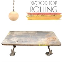 INDUSTRIAL Wood Top Rolling Wheels Table Cart