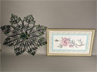 Decorative Metal Wall Hanging and Floral Print