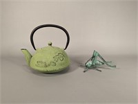 Iron Tea Pot and Metal Grasshopper