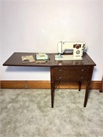White Sewing Machine with Cabinet