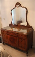 Vtg French Louis XV Vanity Dresser w/ Glass Top