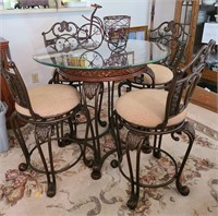 Round Glass Top Ornate Dining Table w/ 4 Chairs