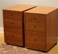 Pair of Wooden Rolling 3-Drawer File Cabinets