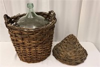 Circa 1880s Antique Glass Demijohn in Orig. Basket