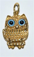 14K Gold Owl Pendant Articulated 3.3 Grams