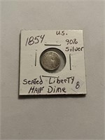 1854 U.S. 90% Silver Seated Liberty Half Dime