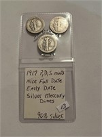 1917 P,D,S Mint 90% Silver Mercury Dimes