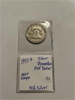 1953-D 90% Silver Franklin Half Dollar