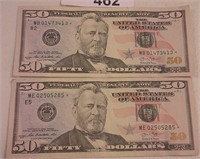 2x Us $50 Star Notes Fedeeral Reserve