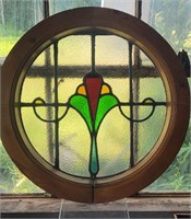 ANTIQUE ROUND STAINED GLASS WINDOW