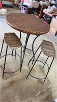 HIGH WICKER TABLE & 2 STOOLS