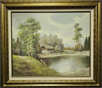 Francis Signed Farmstead & Pond Scene Painting