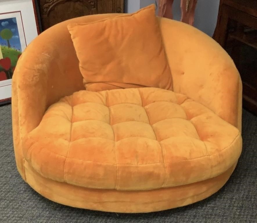 Thayer Coggin Orange Upholstered Swivel Chair