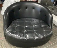 Mid Century Black Vegan Leather Swivel Chair