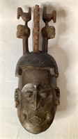 Carved African 3 Headed 2 Birds Tribal Mask