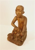 African Hand Carved Wooden Seated Figurine