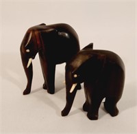 Pair of Ebony Wood Hand Carved Elephants