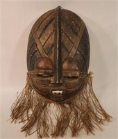 Carved Wood & Jute West African Mask