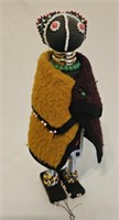 Beaded African Ndebele Doll Mustard & Brown Cape