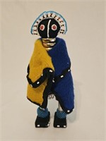 Beaded African Ndebele Doll Mustard & Blue Cape