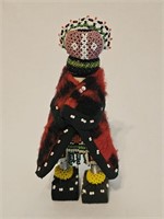 Beaded African Ndebele Doll Black & Red Cape