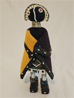Beaded African Ndebele Doll Black & Mustard Cape