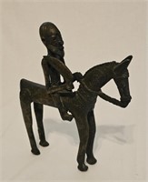 Vintage African Cast Bronze Horse and Rider