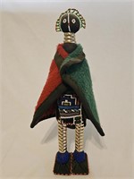 Beaded African Ndebele Doll Red & Green Cape