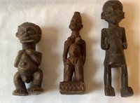Trio Carved African Male & Female Figurines