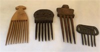 African Tribal Wooden & Metal Hair Combs