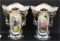 PAIR OF HAND PAINTED PORCELAIN URNS
