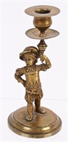FRENCH BRASS FIGURAL BOY HOLDING CANDLE STICK