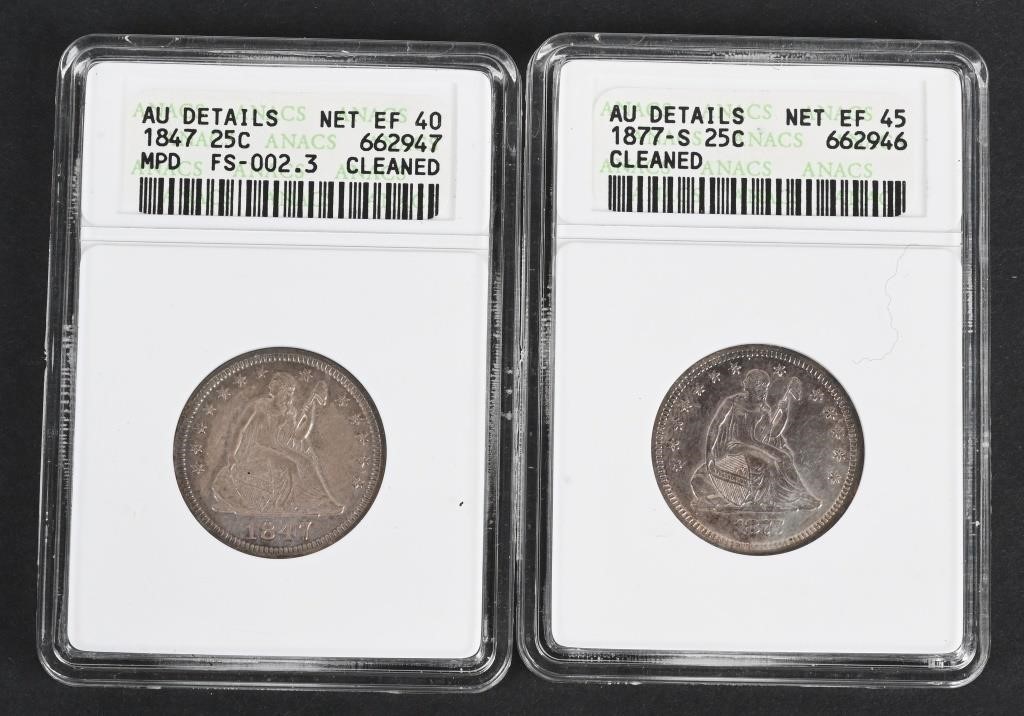 2- GRADED SEATED LIBERTY QUARTERS
