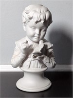 Lefton Bisque Porcelain Bust of Boy with Bird