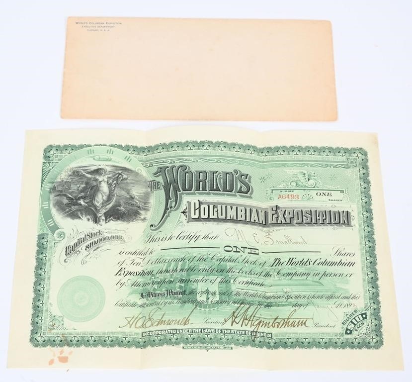 1893 COLUMBIAN EXPOSITION STOCK CERTIFICATE
