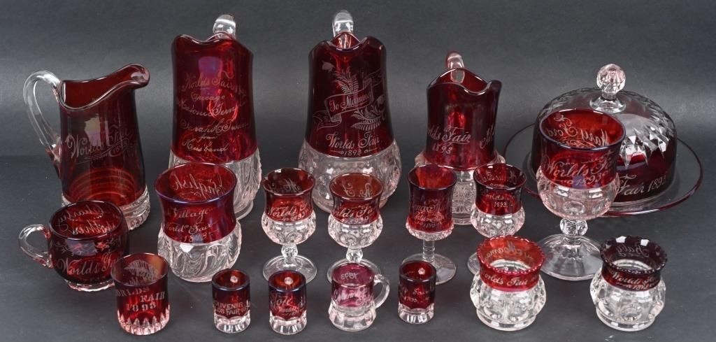 1893 Columbian Exposition 19 Pc RUBY FLASHED GLASS