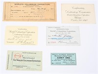 1893 World's Fair 5 COMP PASS & EMPLOYEE CARDS