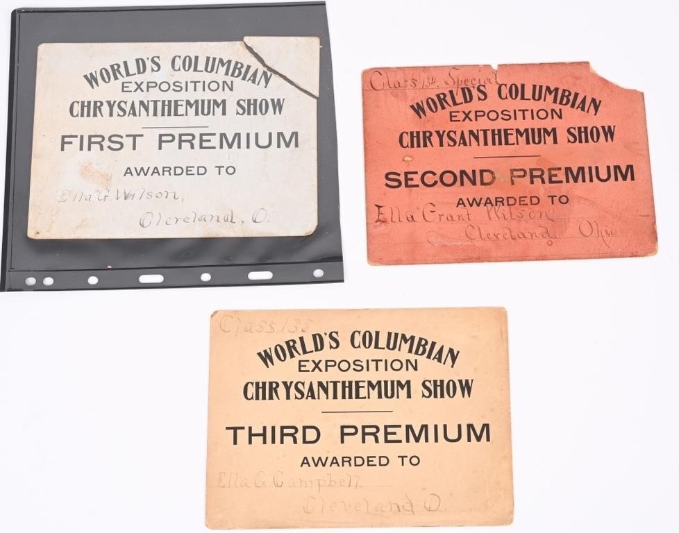1893 World's Fair 3 AWARD PREMIUM CARDS Flowers