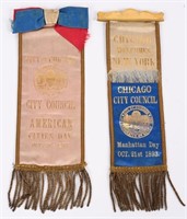 1893 World's Fair 2 CITY COUNCIL SILK RIBBON BADGE