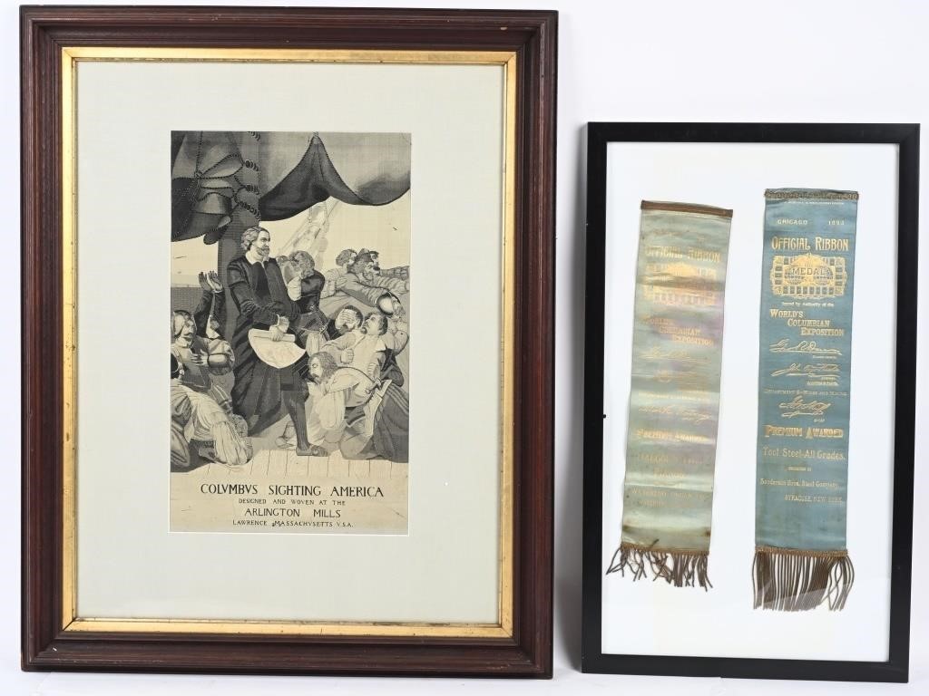 1893 World's Fair FRAMED SILK RIBBONS & ADV PANEL