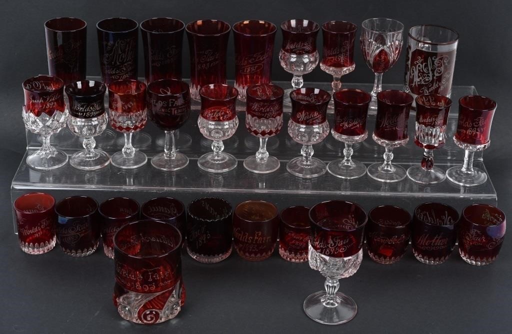 1893 Columbian Exposition 33 Pc RUBY FLASHED GLASS