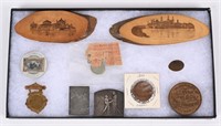 1893 World's Fair 10 WOOD PLAQUES MEDALS COIN PIN