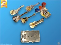 Nickel Silver Belt Buckle + Hard Rock Pins