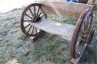 Wooden Wagon Wheel Patio Bench