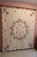 Hand Quilted 90 x 78 Appliqued Quilt